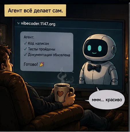 Агент всё делает сам: код написан, тесты пройдены, документация обновлена. Готово! — «ммм… красиво».
