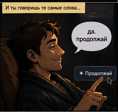 И ты говоришь те самые слова: «да. продолжай» — и жмёшь кнопку «Продолжай».