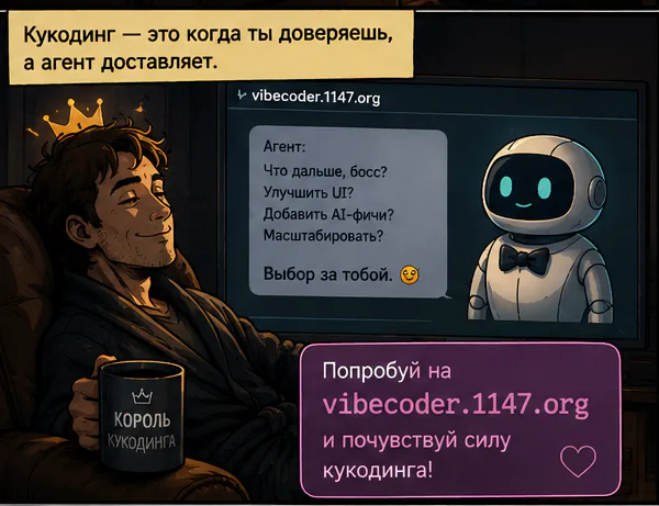 Кукодинг — это когда ты доверяешь, а агент доставляет. Агент спрашивает: что дальше, босс? Улучшить UI? Добавить AI-фичи? Масштабировать? Выбор за тобой.